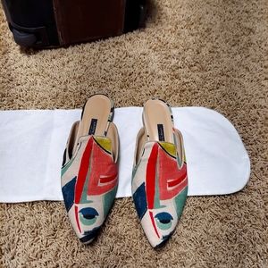 Lafayette 148 New York canvas abstract mules